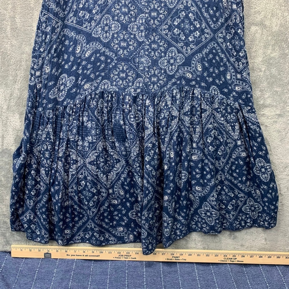 Boho Paisley Bandana Western Print Dress Blue High Low Hemline Sleeveless Large - Picture 5 of 10